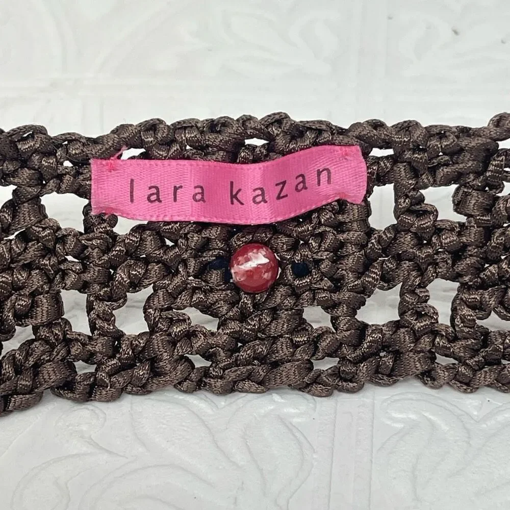 Lara Kazan Peacock Brass Buckle Belt Red Leather/Brown Crochet